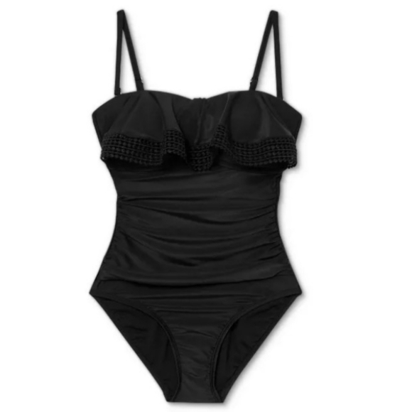 Kona Sol crochet flounce high coverage one piece swimsuit Black Size S - Picture 3 of 9